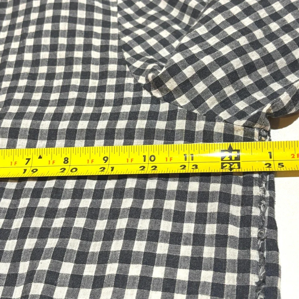 Lafayette 148 NY Gingham Cotton Linen Long Sleeve Button Up Shirt XL Black White - Picture 6 of 9
